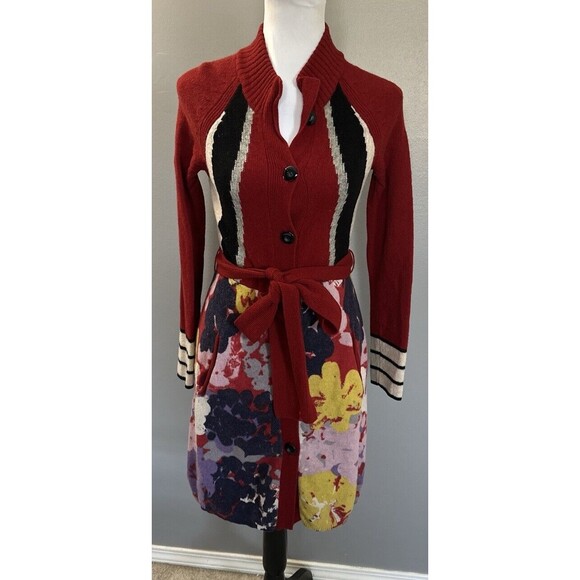 Anthropologie Sparrow Hortensia Red Boho Floral Cardigan Sweater Dress Sz M EUC - Picture 1 of 7